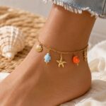 Tobillera Brisa Marina – Acero Inoxidable con Charms de Acero y Cerámica
