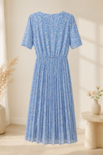Vestido Celeste Plisado – Talla única 36 a 40 - Imagen 4